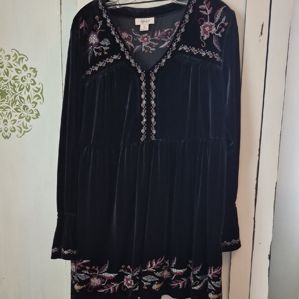 Velvet Tunic with Pink Floral Accents